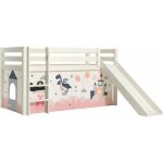 Vipack - pino lit mezzanine avec toboggan + rideau pour lit en 4 parties princesse