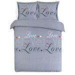 Vision - flanelle love gris - parure de lit housse de couette 200x200cm avec 2 taies - 100% coton flanelle ...