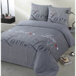 Vision - flanelle love gris - parure de lit housse de couette 260x240cm avec 2 taies - 100% coton flanelle ...