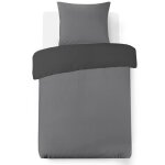 Vision - flanelle - parure housse de couette - rversible uni anthracite et gris 140x200cm - 100% coton ...
