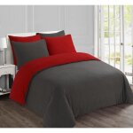Vision parure de couette flanelle bicolore - 200 x 200 cm - gris anthracite et rouge