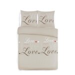 Vision parure housse de couette flanelle love 100% coton - 240x220 cm - beige