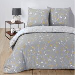 Parure de lit - vision - freya - 100% coton - housse 240x220 cm - r�versible gris / jaune / blanc