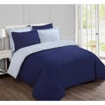 Vision - parure housse de couette - r�versible uni marine et gris 200x200cm - 100% coton