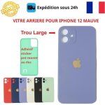Vitre arri�re - cojoy - iphone 12 - mauve - adh�sif inclus - trous objectifs larges