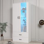 Vitrine - leytn - 59x35x182 cm - bois brillant - lumière led - 2 portes 2 tiroirs Vitrine - leytn - 59x35x182 cm - bois brillant - lumière led - 2 portes 2 tiroirs