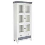 Vitrine armoire vaisselier en bois - verre coloris blanc - gris - longueur 89 x profondeur 40 x hauteur ...