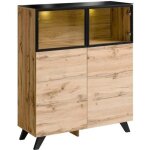 Vitrine basse tino - price factory - ch�ne wotan et noir - 2 portes partiellement vitr�es - syst�me led ...