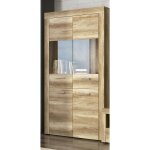 Vitrine haute meuble de rangement coloris ch�ne vieilli - longueur 100 x profondeur 3460 x hauteur 177 ...