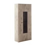 Vitrine meuble de rangement coloris imitation ch�ne viking - longueur 90 x hauteur 200 x profondeur 37 ...