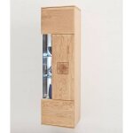 Vitrine murale en chne massif bianco avec led - l. 45 x h. 157 x p. 38 cm