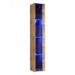 Vitrine murale led switch 180cm paris prix - beige - 3 tagres vitres - clairage led inclus