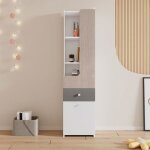 Vitrine - oem - 45x40x184cm - portes en l - tiroirs - blanc / orme clair / gris