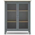 Vitrine en pin massif pegane - 2 portes - ch�ne / vert kaki - l90xp40xh110cm