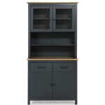 Vitrine en pin massif pegane - ch�ne / bleu - 2 portes et 2 tiroirs - style campagne