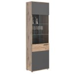 Vitrine avec porte vitre ? gris anthracite et chne clair ? selma