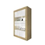 Vitrine design 4 portes collection access. coloris blanc et chne clair