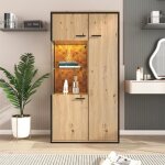 Vitrine salon - armoire avec éclairage led - 2 étagères en verre - 3 portes - beige Vitrine salon - armoire avec éclairage led - 2 étagères en verre - 3 portes - beige