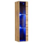 Vitrine suspendue coloris chne petit modle avec 1 porte vitre et clairage led inclus. collection ...