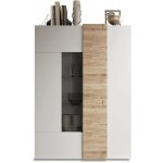 Vitrine - venezia - 2 portes - blanc laqu� / ch�ne cadiz - 121 x 44 x 169 cm