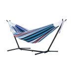 Hamac double - vivere - multicolore bleu denim - support en acier - coton de qualit� - 2 personnes