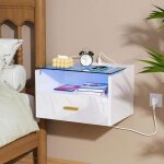 Vivolilv table de chevet murale avec prise et led - 1 tiroir 1 niche - blanc - 42x30x24. 5cm
