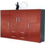 Vladon buffet haut nora meuble avec 8 compartiments et 2 tiroirs caisson en anthracite mat faades en ...