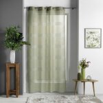 Voilage en polyester - home maison - 140 x 240 cm - broderies lin�aires - kaki - ?illets argent