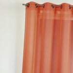 Voilage en �tamine uni avec rayures ton sur ton orange corail 145x260 cm
