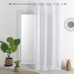 Voilage fantaisie brod� feuilles de gingko blanc 140x260 cm