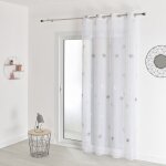 Voilage fantaisie brod� feuilles de gingko gris clair 140x260 cm