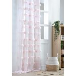 Voilage pompons brod�s rose clair 140x260 cm
