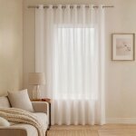 Voilage fines rayures brod�es avec grande largeur blanc 140x260 cm