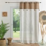 Voilage avec parement en jute et pompons beige 140x260 cm
