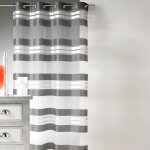 Voilage � rayures horizontales et fils argent gris anthracite 145x240 cm