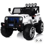 Jeep style 4x4 voiture �lectrique 12v - blanc - 2 � 6 ans - 4 moteurs - pneus eva - bluetooth - 35kg