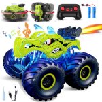 Voiture tlcommande dinosaurejouet de camion avec lumires et sonspulvrisation de queue2 piles rechargeable ...