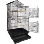 Voli�re pour oiseaux - naizy - 46x355x99cm - m�tal noir - avec jouets - facile � nettoyer