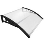 Vounot marquise auvent de porte dentre avec support central - 100 x 80 cm noir - polycarbonate transparent ...