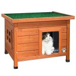 Vounot maison pour chat niche en bois - toit bitum autoportant et inclin - porte  lamelles - fentre ...