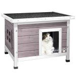 Vounot maison pour chat - niche en bois avec toit bitum autoportant et inclin - porte  lamelles - ...