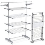 Vounot� s�choir � linge pliable avec maille - �tendoir mobile 4 niveaux - ailes pliables - barre t�lescopique ...