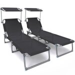 Vounot� transat pare soleil textilene et range magazine lot de 2 pcs noir