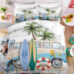 Voyage mer plonge planche de surf parure de lit 3 pieces 1 housse de couette 150 * 200cm et 2 taies ...