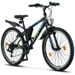 Vtt - licorne - semi - rigide - 21 vitesses - freinage hydraulique - noir / bleu / vert citron 26