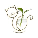 Vase hydroponique - vvikizy - chat - m�tal et verre - noir et or - dimensions vari�es