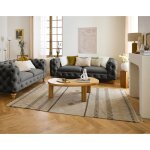 Walter - canapé 3 places chesterfield en velours - pieds bois - gris Walter - canapé 3 places chesterfield en velours - pieds bois - gris