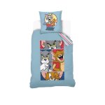 Warner - housse de couette tom and jerry 140x200 cm + taie doreiller 63x63 cm - 100% coton - bleu