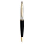 Waterman car�ne deluxe stylo - bille noir brillant plaqu� argent attributs dor�s pointe moyenne encre ...