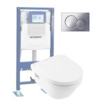 Wc suspendu sans bride villeroy et boch architectura + abattant + bati support geberit + plaque de commande ...